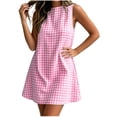 thumbnail image 3 of ClodeEU Women's Plaid Crewneck Sleeveless Dress with Back Zipper ,Casual Summer Midi Dress Pink,Women's Plus M, 3 of 8