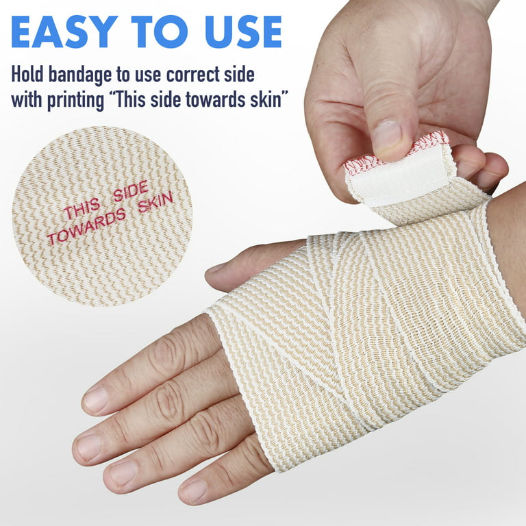 LotFancy 4Pcs Cotton Elastic Bandage Wrap 4 inches x 15 feet , Cotton  Compression Bandages