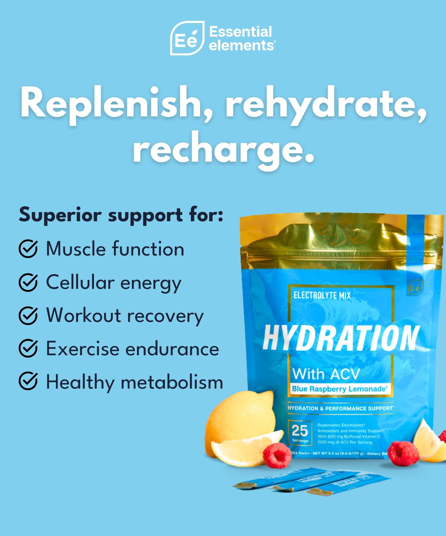 Essential Elements Hydration Electrolyte Powder, 24 Variety Stick Packs