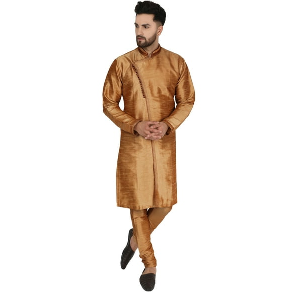 SKAVIJ Kurta Pajama Set for Men Indian Ethnic Wedding party Dress Brown S
