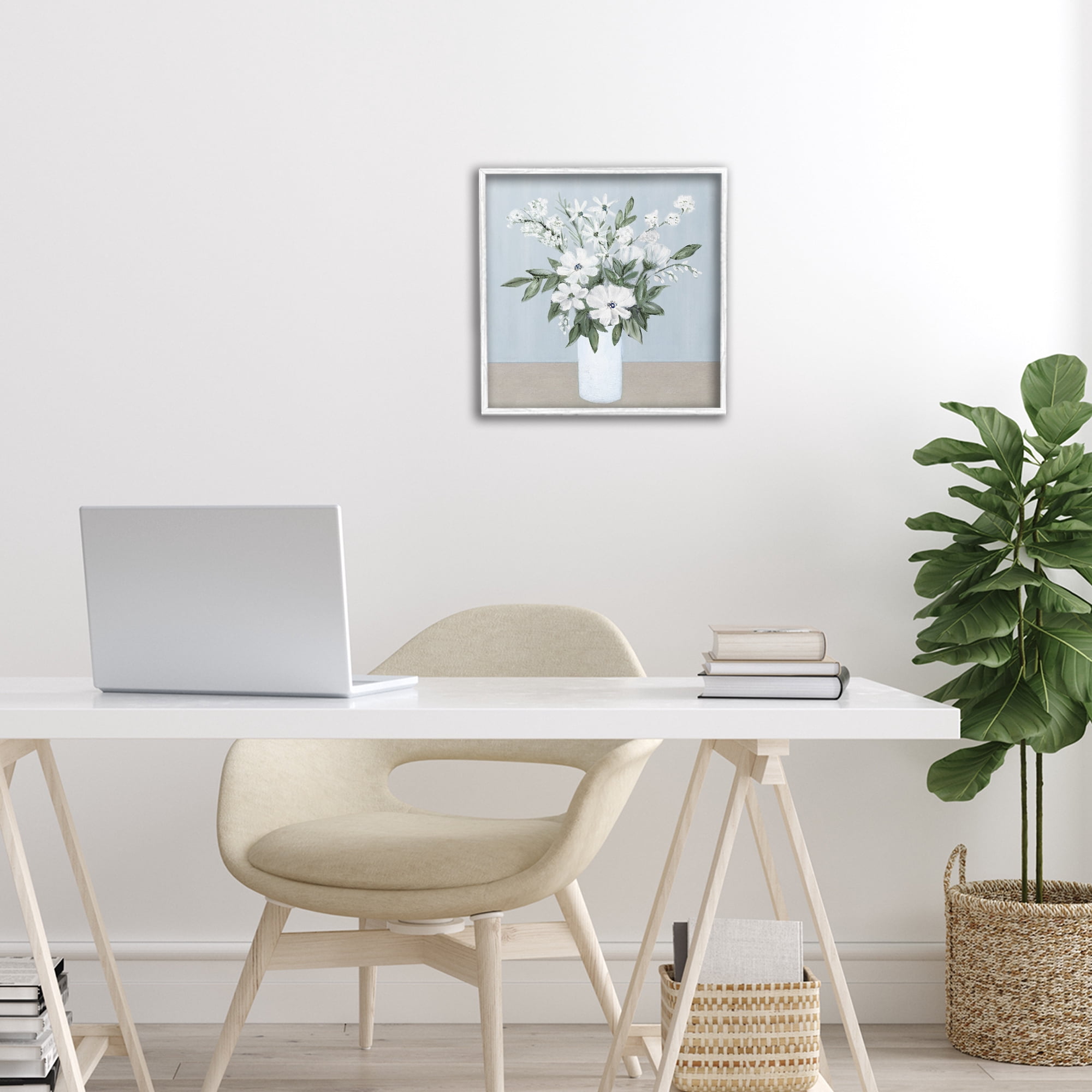 Stupell Industries Mixed White Blooms on Blue White Framed Giclee Art, design by Marilyn Dunlap