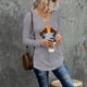 thumbnail image 4 of Sudadera de mujer con cuello en V y manga larga, ajuste holgado, estampado de árbol de coco, jersey informal, Top gris XL, 4 of 6