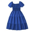 thumbnail image 1 of Coerni Girls Bubble Sleeve Princess Dress Ruffle Solid Color Square Neck High Waist Tutu Dresses Birthday Party Dress, 1 of 9