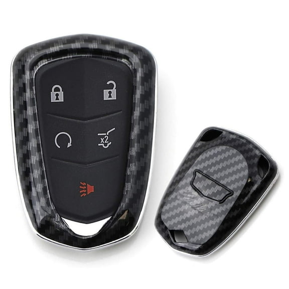Exact Fit Black Glossy Carbon Fiber Finish Key Fob Shell For 2015-19 Cadillac ATS CTS CT6 ELR XTS XT5 SRX Escalade Smart Key (Please Verify Your Actual Key Before Buying)