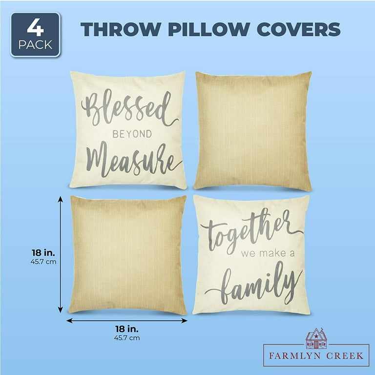 Set of 4 Farmhouse Decorative Throw Pillow Covers, 18x18 inch Cushion Cases  Protector, Ivory, Standard Size 