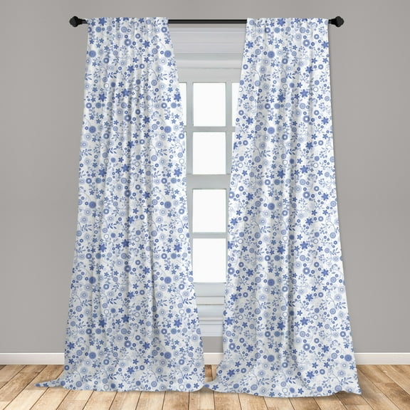 Botanical Curtains 2 Panels Set, Fresh Spring Garden with Little Blossoms Romantic Flowering Field, Window Drapes for Living Room Bedroom, 56"W X 95"L, Violet Blue and White, by Ambesonne