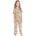 thumbnail image 4 of CAIXIA Girls Pajama Sets Size 10-12 3 Piece Cute Button Down Silky Lounge Sets Short Sleeve Long Pants with Shorts Satin Pjs Sleepwear Lounge for Kids Pjs Clothes,72-Multicolour, 4 of 7