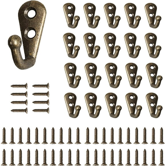 Jinsinto 20 Pieces Coat Hooks Door Coat Hook Metal Coat Hook, Retro Wall Hook Coat Hook with (Bronze)