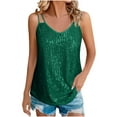 thumbnail image 3 of CFLVAEK Sequin Tank Tops for Women Loose Fit Spaghetti Strap Party Club Shirts Sparkly Glitter V Neck Cocktail Party Camisole 2025 Green XL, 3 of 10