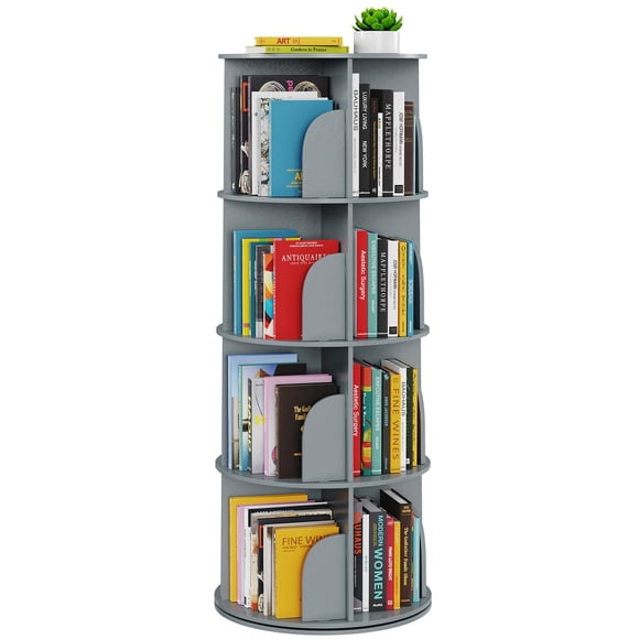 Torre librero giratoria de 4 niveles SpaceAid, gris, 46 x 46 x 65 cm