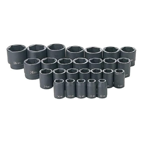 1/2" Drive Metric Socket Set 26 Piece - Impact Rated, Cr-Mo Steel - 10mm-36mm