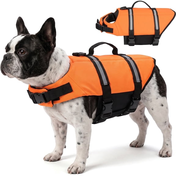 Supet Ripstop Dog Life Jacket, Durable Pet Flotation Vest with Adjustable Straps and Rescue Handle for Dogs Swimming, Boating and Water Activities
