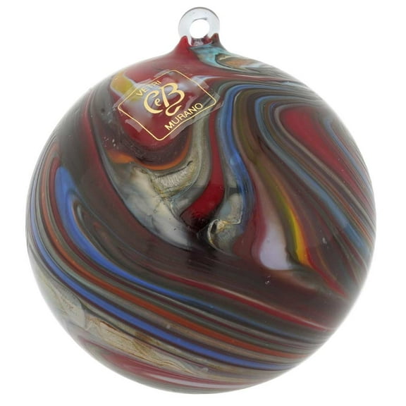 GlassOfVenice Murano Glass Chalcedony Christmas Ornament - Dark Swirl