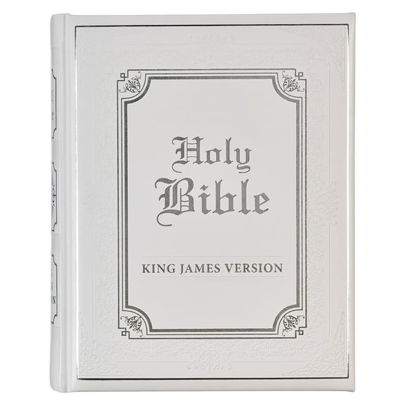 KJV Holy Bible, Classically Illustrated Heirloom Family Bible, Faux Leather Hardcover - Ribbon Markers, King James Version, White/Silver