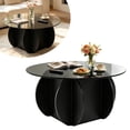 thumbnail image 5 of 27.5 Inches/31.5 Inches Round Coffee Table, Tempered Glass Top Mid Century Modern Coffee Table, Center Table with Wood Base for Living Room, Office, 5 of 12