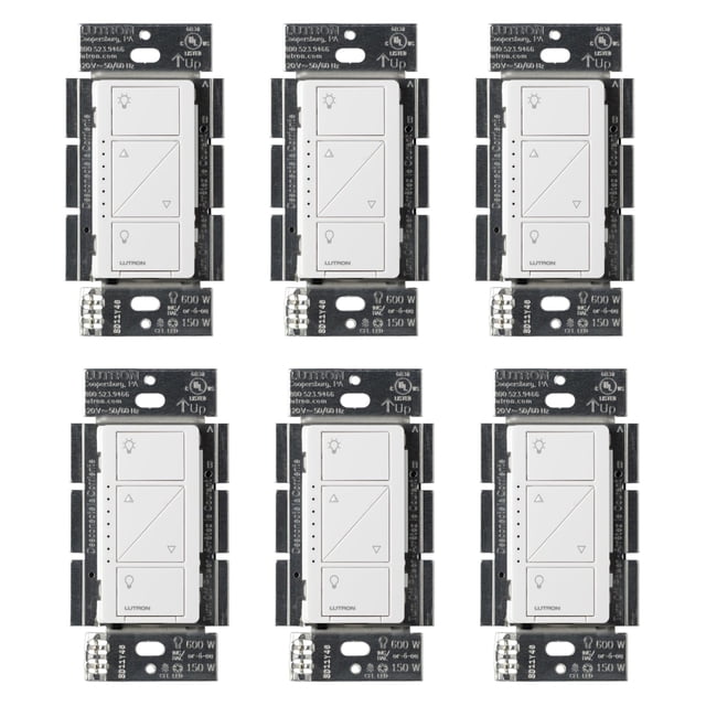 Interruptor de intensidad inteligente Lutron Caseta Original, 150 W, paquete de 6, blanco