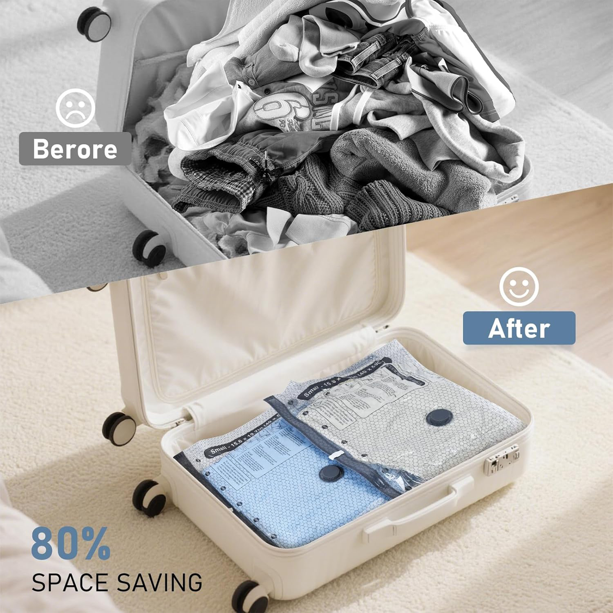 Vacuum Storage Bags with Electric Pump,15 Pack Travel Seal Bags for Luggage and Suitcase,5 Small/5 Medium/5 Large,Space Saver Compression Packing Bags for Clothing,Travel Lugggage,Blankets,Comforters