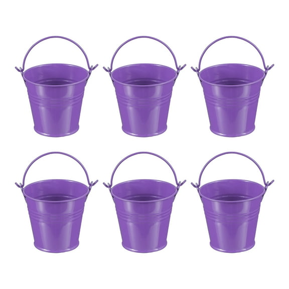 Uxcell 2.7"x2.3" Small Metal Buckets with Handle Mini Galvanized Bucket Colorful Easter Buckets Dark Purple 6 Pcs