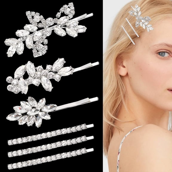 Rhinestone Crystal Silver Wedding Bridal Elegant Hair Clips Pins Barrette Bobby Pins Hair Accessories for Women Girls