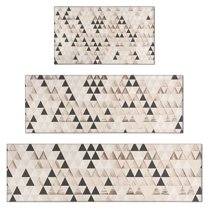 Beige Geometric Triangle Pattern Kitchen Rugs Sets Of 3,Kitchen Runner Rugs Non Skid Washable,Decorative Kitchen Floor Mats for Kitchen,Sink,Laundry,17"x30"  17"x47"   17"x59"