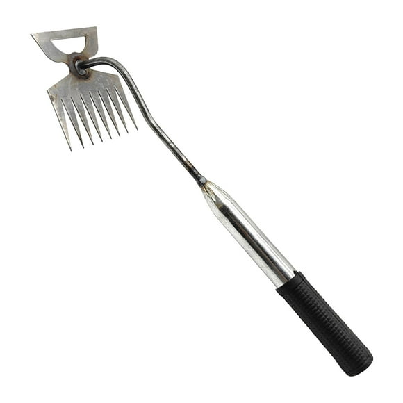 Hand Weeder Tool for Garden Uprooting Weeds with 6 Tines Manganese Steel Construction Ergonomic Extended Handle 10 in Length