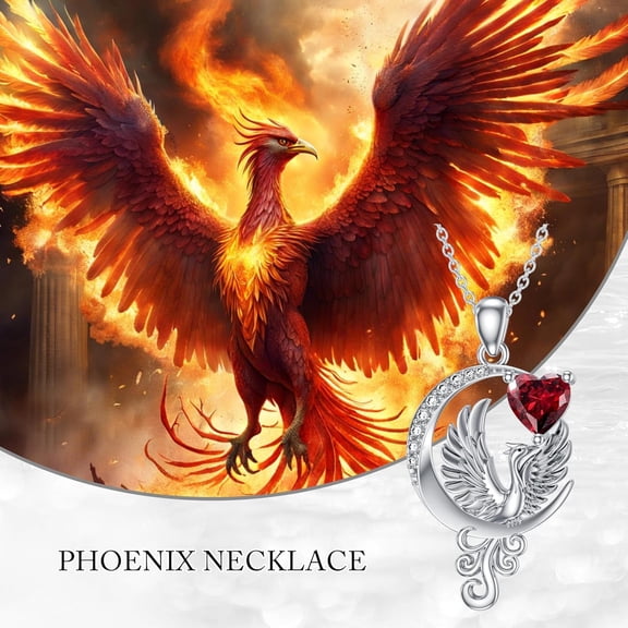 Phoenix Necklace for Women 925 Sterling Silver Moon Phoenix Pendant Necklace with Heart Garnet Birthstone Phoenix Jewelry Gifts for Women