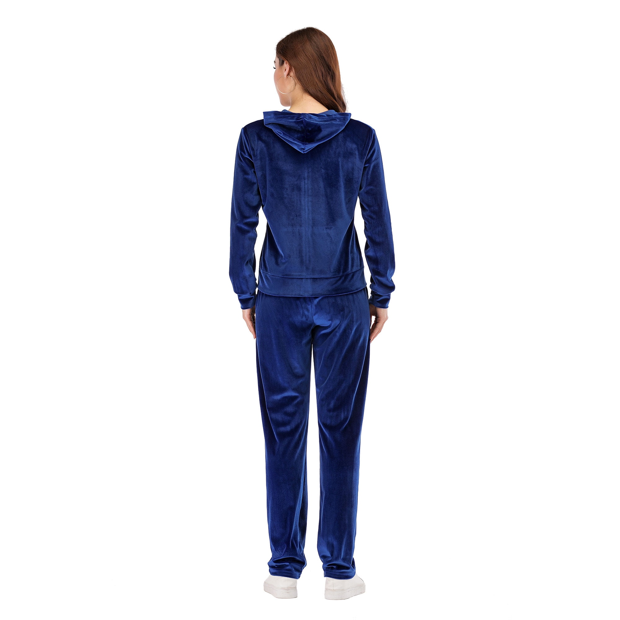 Velour Tracksuit Womens Sweatsuit Set, Athletic Set Zip Up Hoodies and  Sweatpants Outfits with Pockets, Blue, S 