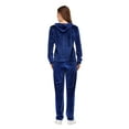 thumbnail image 3 of Women's Velour Tracksuits Set Hooded Long Sleeve Sweatshirts Sweatpants Sweatsuit Set Activewear, Blue, L, 3 of 7