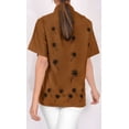 thumbnail image 3 of HAPPY BAY Women's Casual Short Sleeve Blouse Shirt Solid Blouses Button Down Dress Tops Tee Shirts Hawaiian T Shirt for Women S Coffee, Palm Tree, 3 of 4