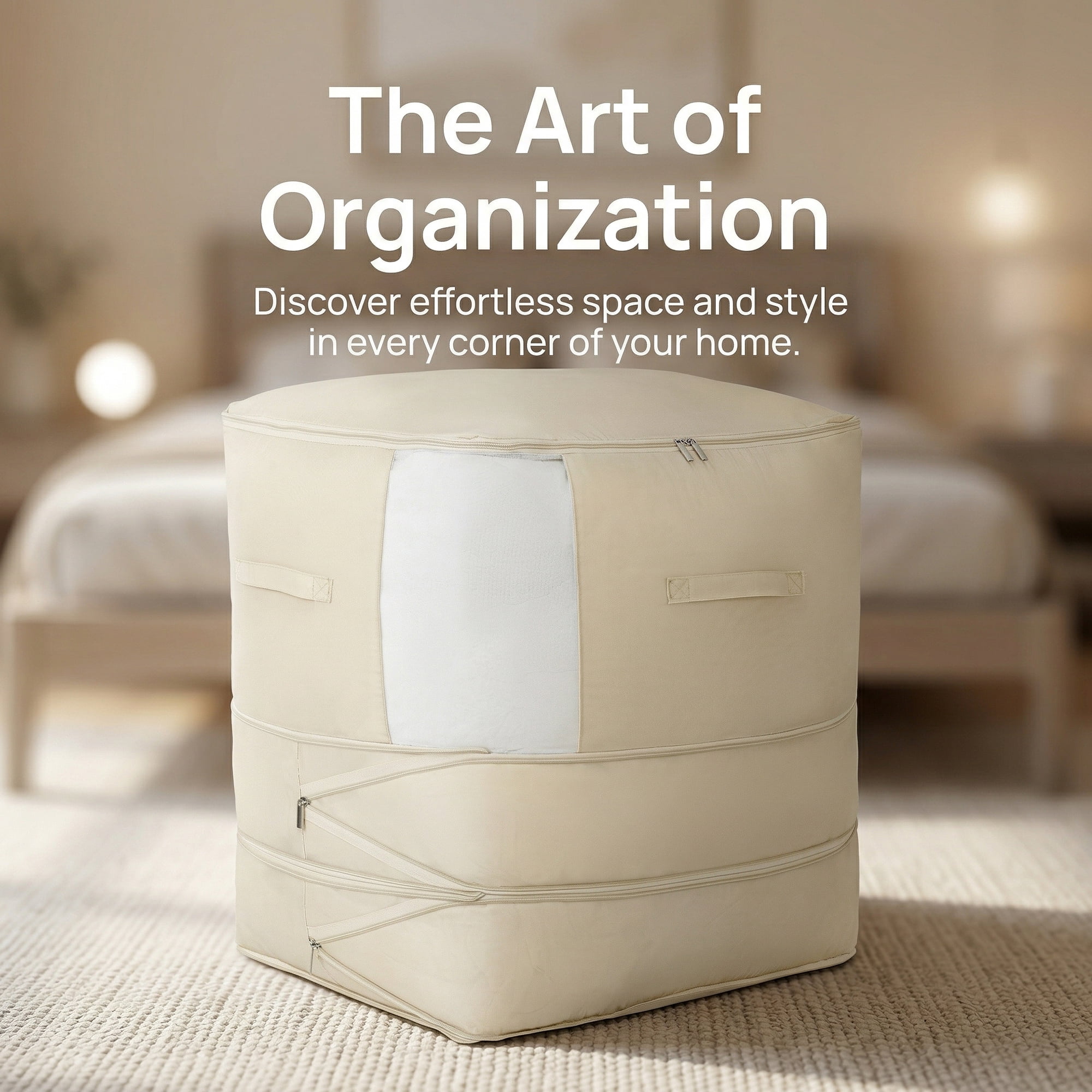 Unique Bargains Foldable Storage Bag for Organizing Bedroom Beige 21.3"x16.5"x23.6"