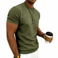 thumbnail image 5 of Men's Crewneck T-Shirts with Short Sleeve Summer Casual Stretchy Shirt Textured Jacquard Tops Size M-3XL Army Green, 5 of 7