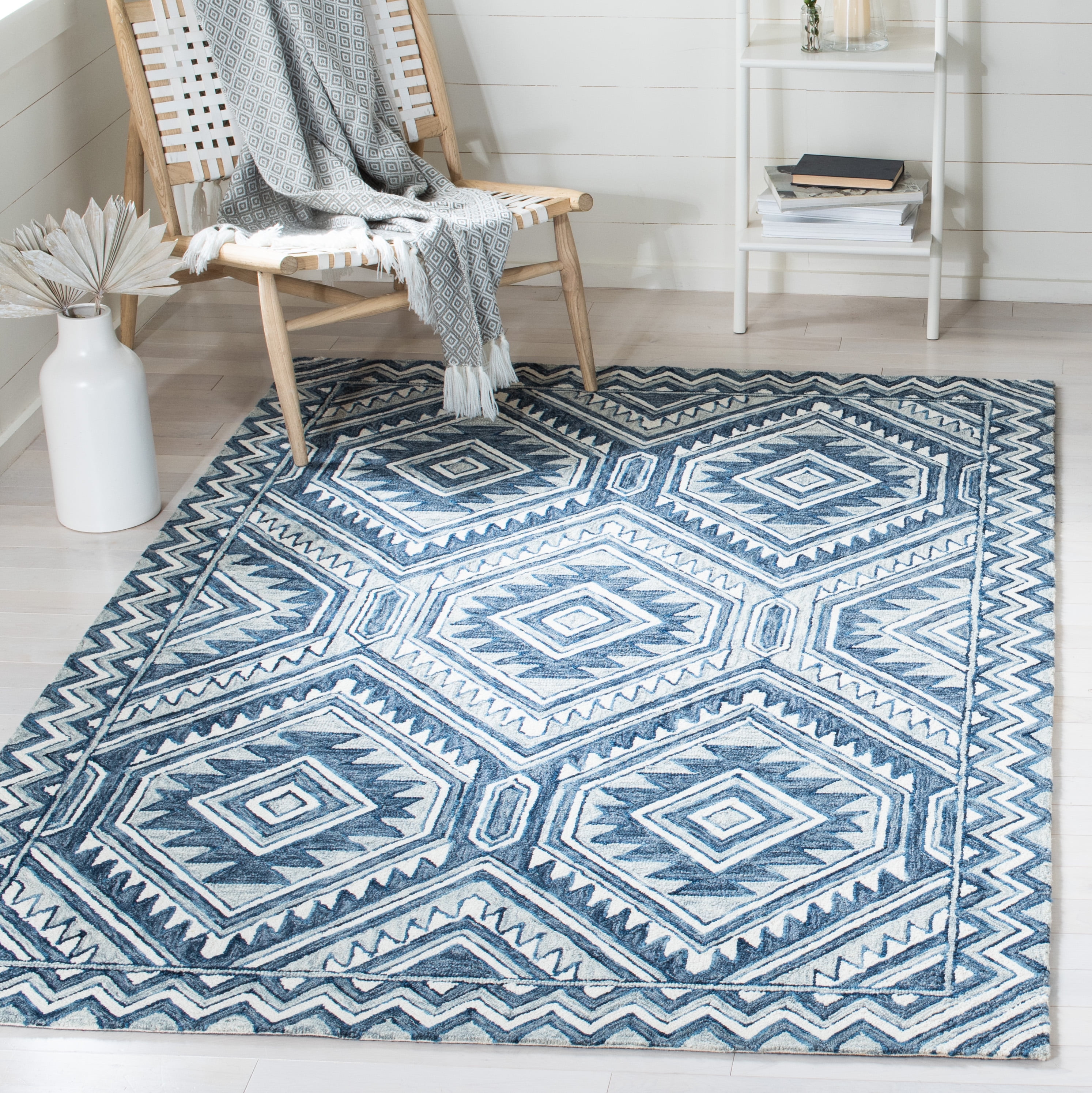 SAFAVIEH Metro Desi Medallion Area Rug, Blue/Ivory, 6' x 6' Square