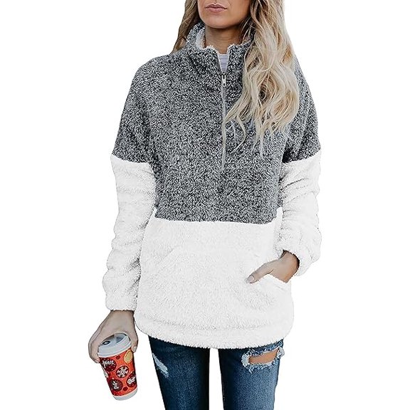 BTFBM Womens Sweatshirt Sherpa Quarter Zip Pullover Fall Winter Long Sleeve Fleece Sweaters Hoodies Sweatshirts Clothes