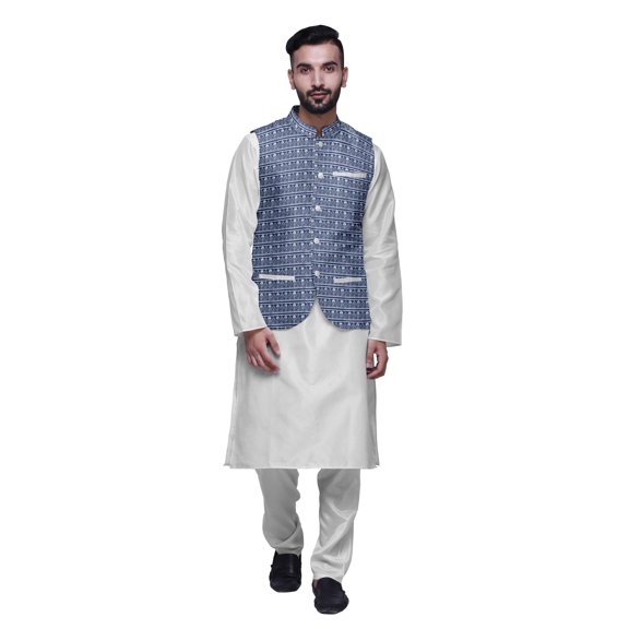 Atasi Kurta Solid Churidar Pajama & Printed Nehru Jacket Set For Mens Party Wear