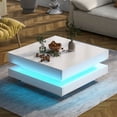 thumbnail image 2 of Noble House White Square High Gloss Coffee Table,360° Rotating Top with LED Light,White, 2 of 7