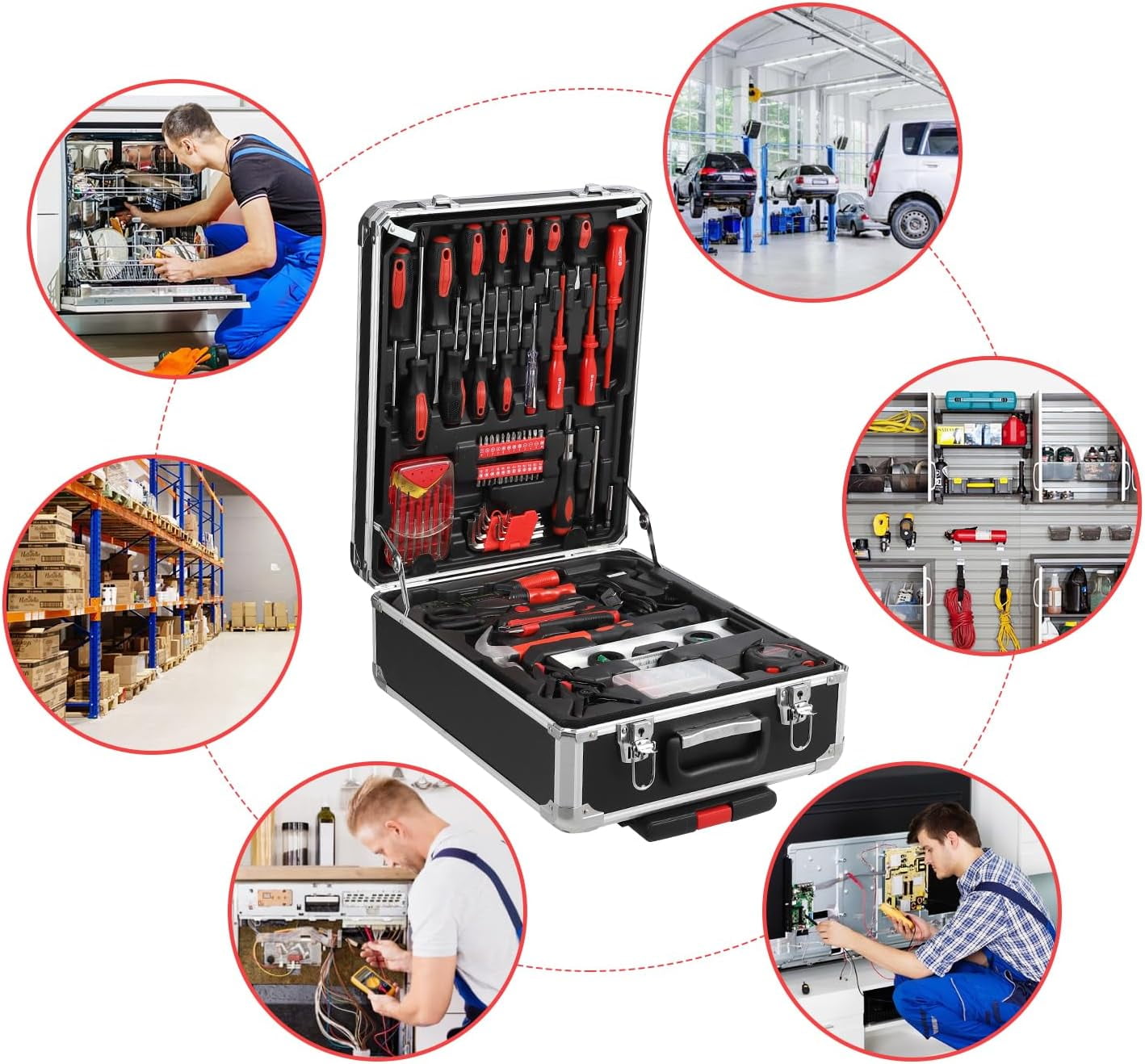 800 Piece Tool Kit Aluminum Trolley Case Tool Set, Socket Wrench Hand Tool Set Mechanic Rolling Tool Box, House Repair Kit Set, Household Hand Tool Set, with Tool Belt
