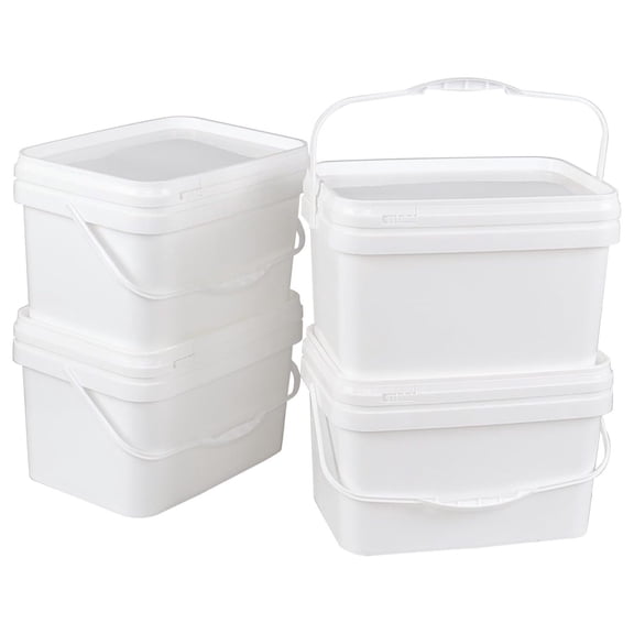 4 Pack 2.6 Gallon Small Buckets with Handle, Rectangular Food Grade Pail with Lid, White