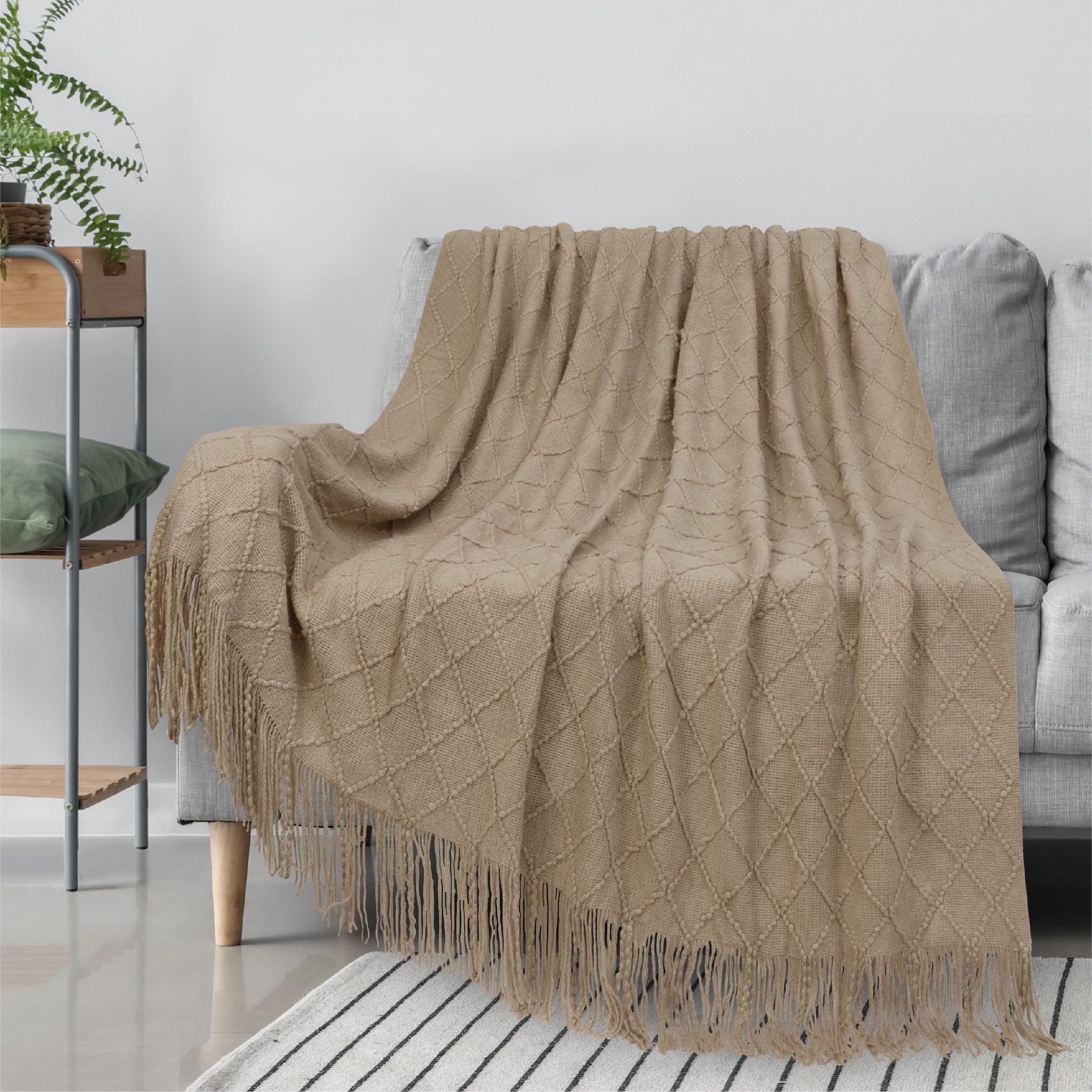 PAVILIA Knitted Fringe Throw Blanket Tan Taupe Nigeria Ubuy