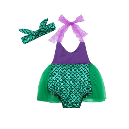 

Seyurigaoka Toddler Sleeveless Mesh Romper with Bow Headband Sequin Clothing