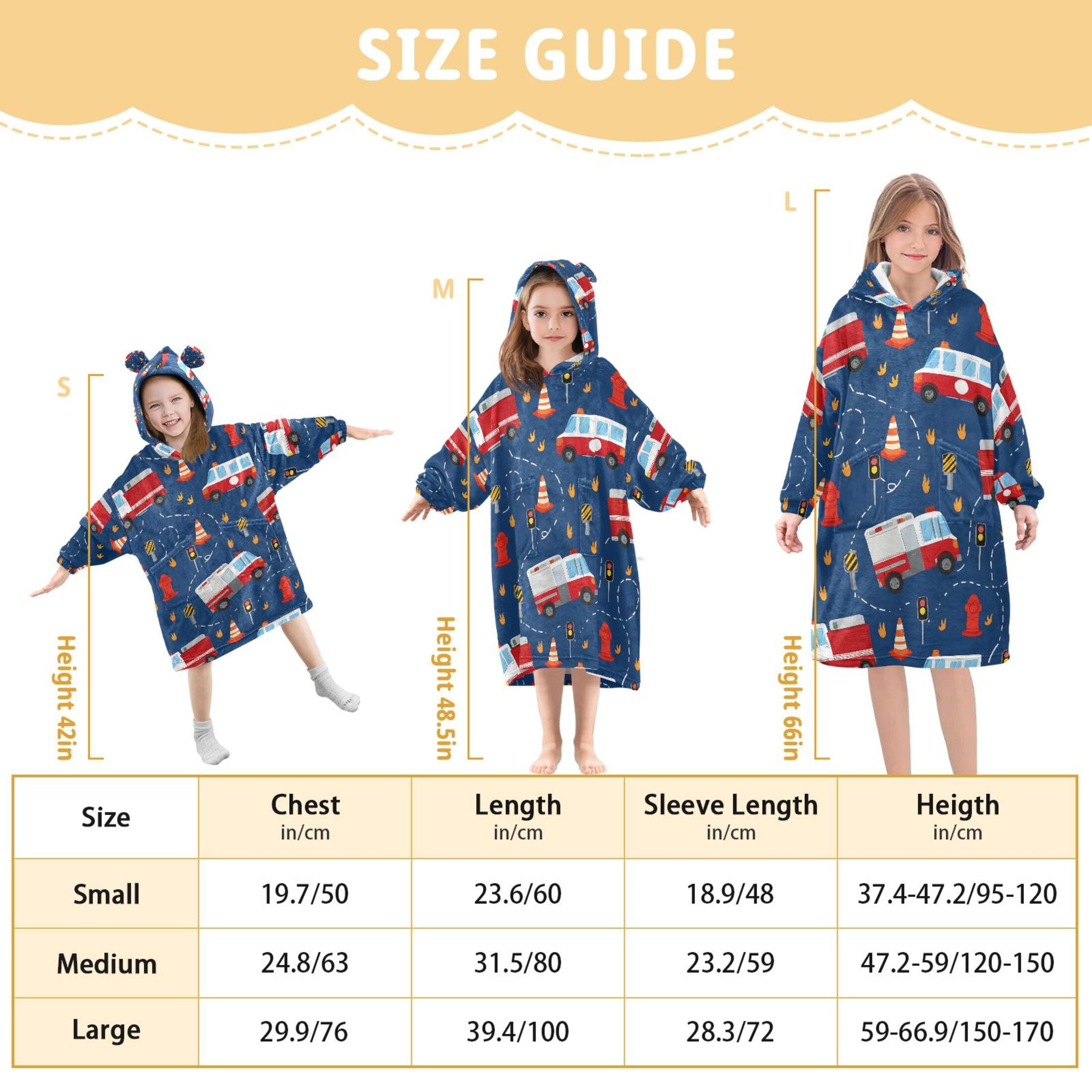 joogoo Blanket Hoodie for Fire Trucks Cartoon Oversize Sweatshirt 3-14 YR L