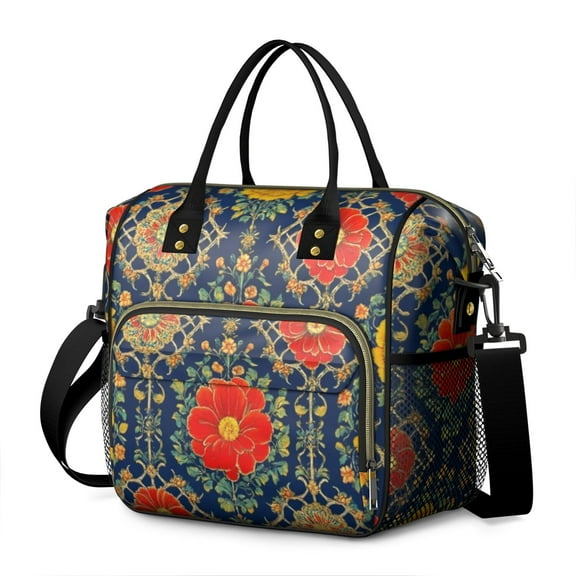 OBREWU Pioneer Flower Women's Insulated Leakproof Large Lunch Bag, Oxford Cloth