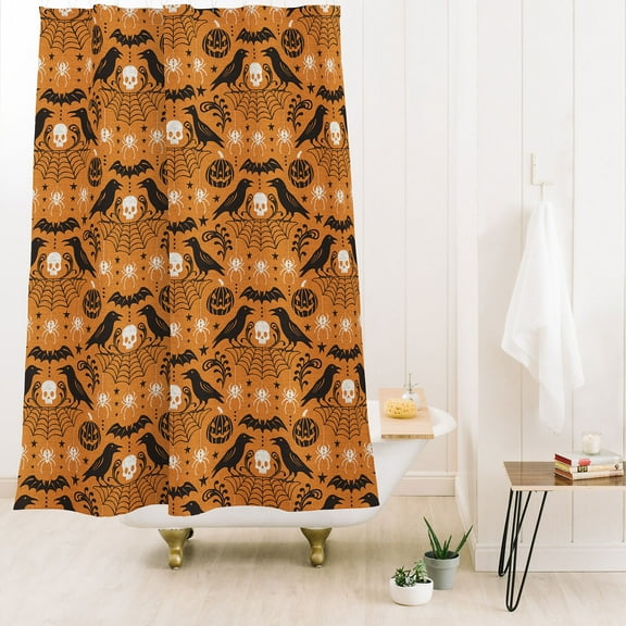 Society6 Heather Dutton All Hallows Eve Orange Black Shower Curtain 71" x 74"