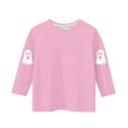 thumbnail image 4 of MKOSPLRT T-Shirts d'Halloween pour Enfants 3-12 Ans Garçons Filles Manches 3/4 T-Shirts Graphiques Col Rond Coupe Ample Hauts Mignons Fantômes Citrouille T-Shirts, 4 of 4