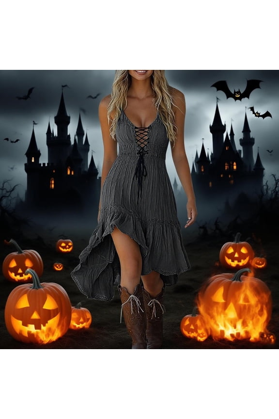 Hoco Dresses Sexy Fit & Flare Pleated Tea-Length Sleeveless Bohemian V-Neck Dresses