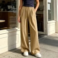thumbnail image 2 of Pants for Women Zaewscy Women's Fashion Solid Color Elastic Waist Pocket Ruched Straight Leg Long Pants Khaki L, 2 of 7