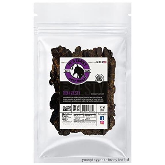 Beef Jerky, Thick N Zesty, 10 Oz - Flavorful Tasty Delicious Beef Snack, Thick Cut, 14G Protein, 90 Calories, Made With Premium Beef, 98% Fat-Free, Keto, Gluten Free, Lunch, Everyday Meat S