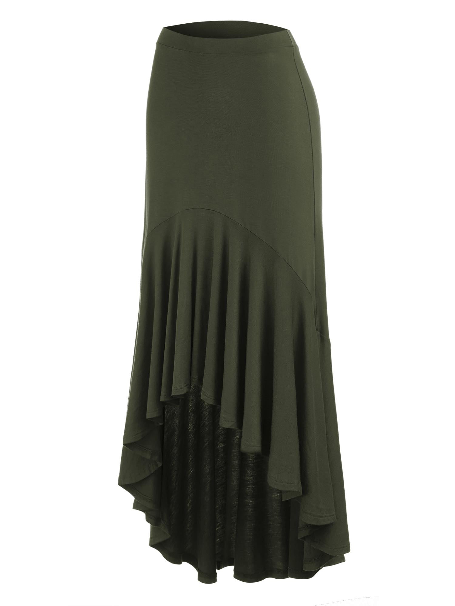 Made in USA MBJ Womens Asymmetrical High Low Ruffle Hem Skirt 