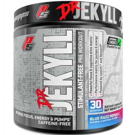 Pro Supps Dr. Jekyll Stimulant-Free Pre-Workout Powder, Blue Razz Popsicle, 30 Servings