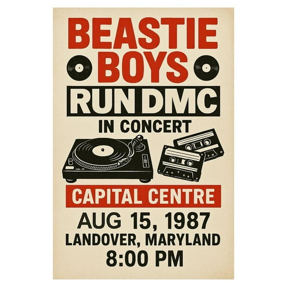 Beastie Boys with RUN DMC Poster, Concert at the Capital Centre, Aug 15th, 1987, Landover, Maryland, Art Print