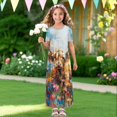thumbnail image 4 of Uourmeti Girls Dress with Highland Cow Oil Painting Print Short Sleeve Round Neck Casual Maxi Dresses with Pockets Summer Long Sundress for Kids, Size 11-12 Years, 4 of 7
